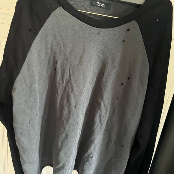 Michael Lauren Distressed Long Sleeve Sweatshirt Athleisure Lounge L - Picture 2 of 11